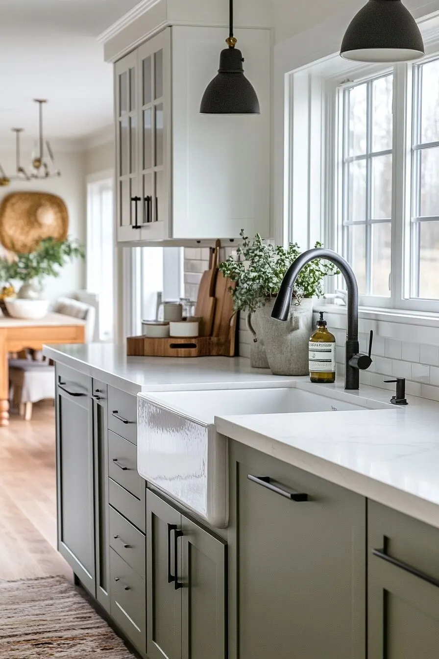 Luxurious Open-Concept Kitchen with Olive Green Cabinets