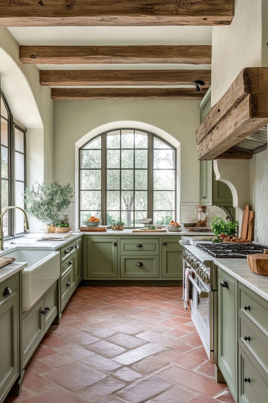 Mediterranean-Inspired Kitchen with Olive Green Cabinets