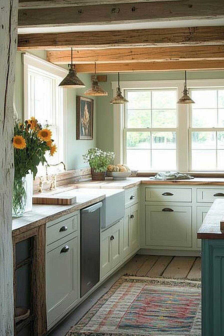 Rustic Farmhouse Kitchen with Sage Green Walls