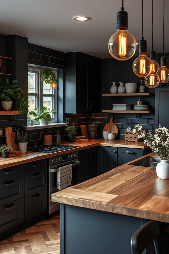 17 Black Kitchens With Wood Countertops Designs You Will Fall In Love ...